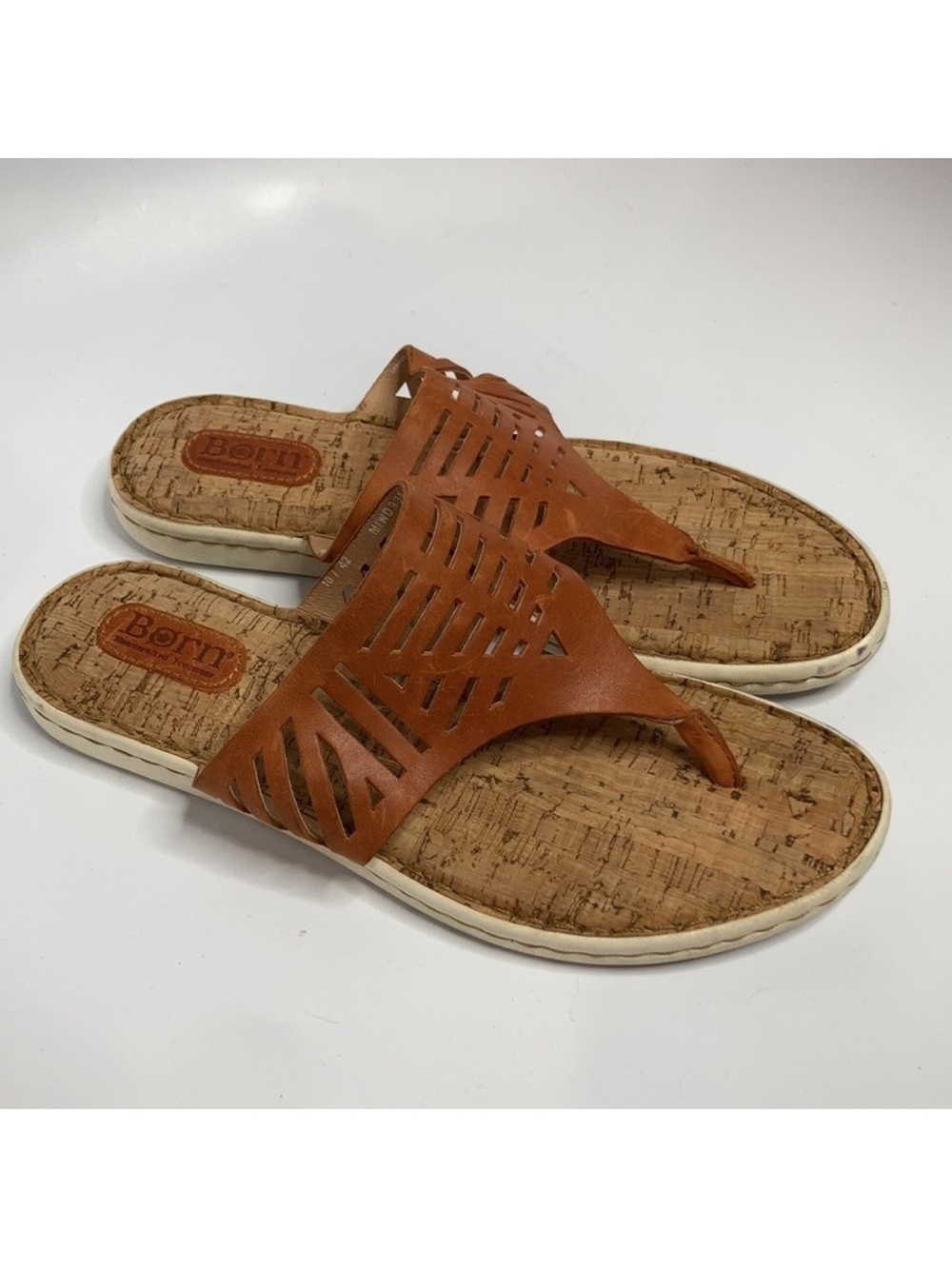Born Women's Cognac Leather Cutout Thong Sandals